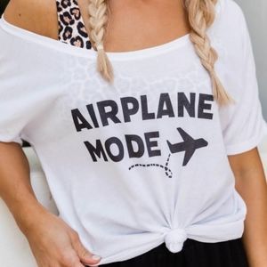 Pink Lily AIRPLANE MODE WHITE GRAPHIC SLOUCHY TEE